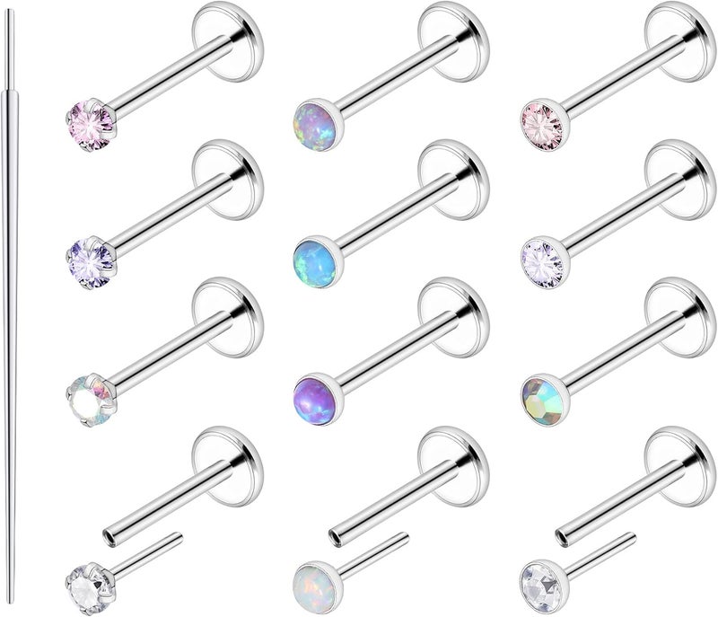Ftovosyo 20G 18G 16G Threadless Push in Nose Rings Studs Surgical Steel Pushin Nose Stud 2mm 2.5mm 3mm Round Crystal Opal Labret Lip Medusa Piercing Jewelry Conch Helix Tragus Earring for Women Men - Image 1